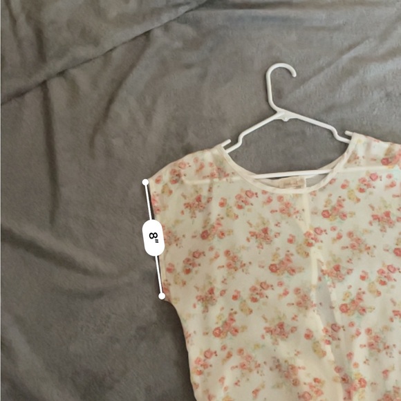 April U.S.A floral sheer blouse size medium back tie short sleeve see thru - Picture 10 of 13